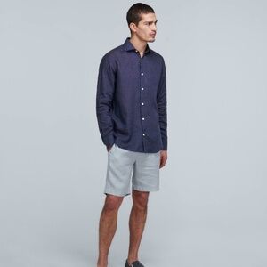 FRESCOBAL CARIOCA EUC Navy Blue Italian Linen Button Up Down Shirt XXL